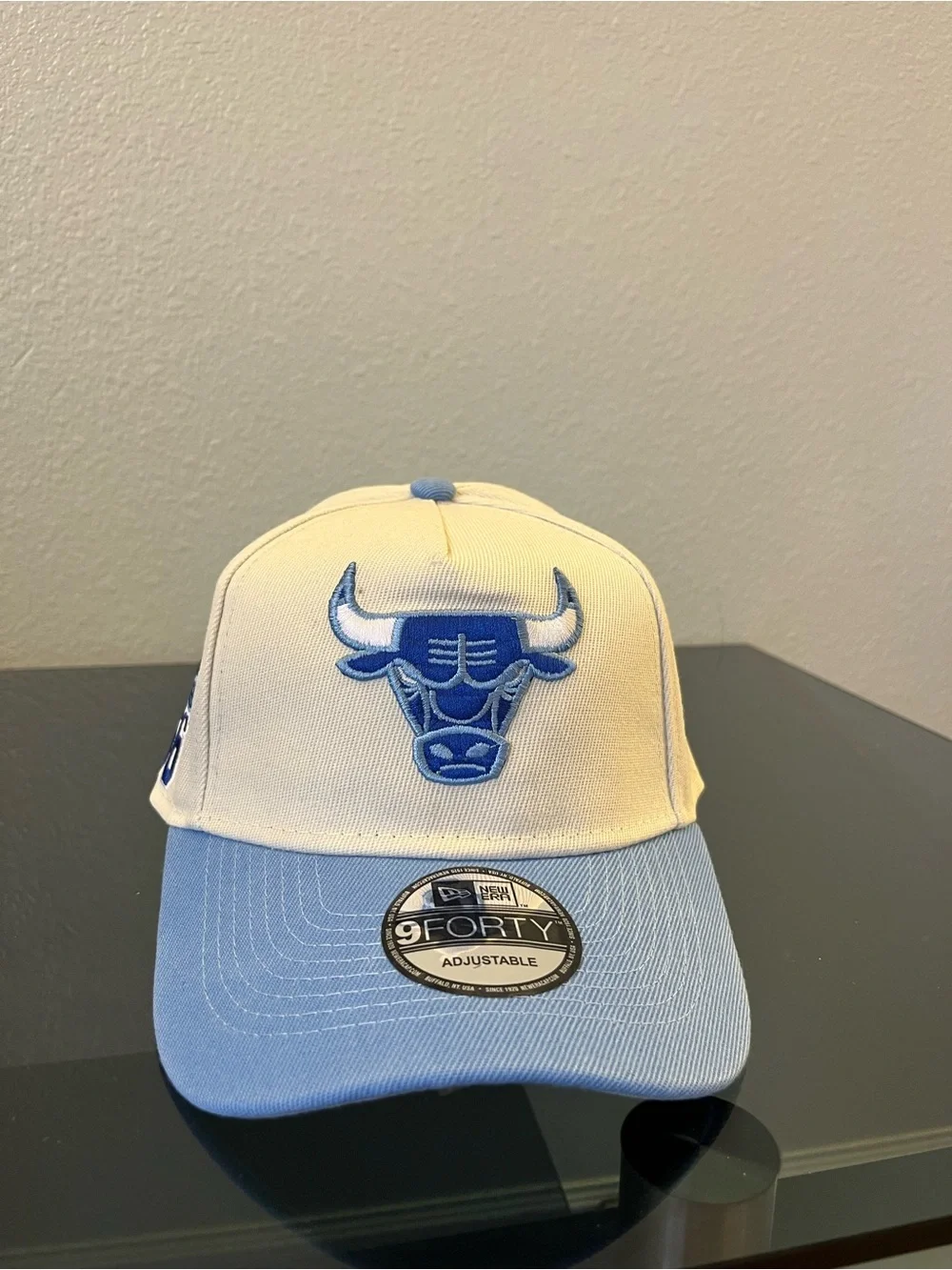 New Era Kids Chicago Bulls Cream and Light Blue Adjustable Cap